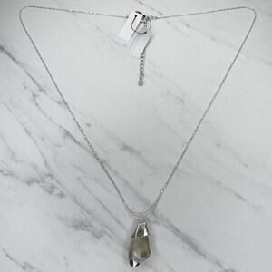 Chico's Silver Tone Ball Chain Smoky Faceted Pendant Necklace